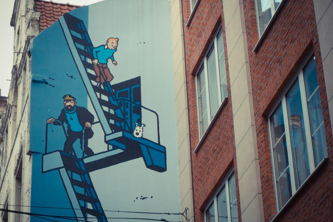 Фреска Тинтину на стене в Брюсселе